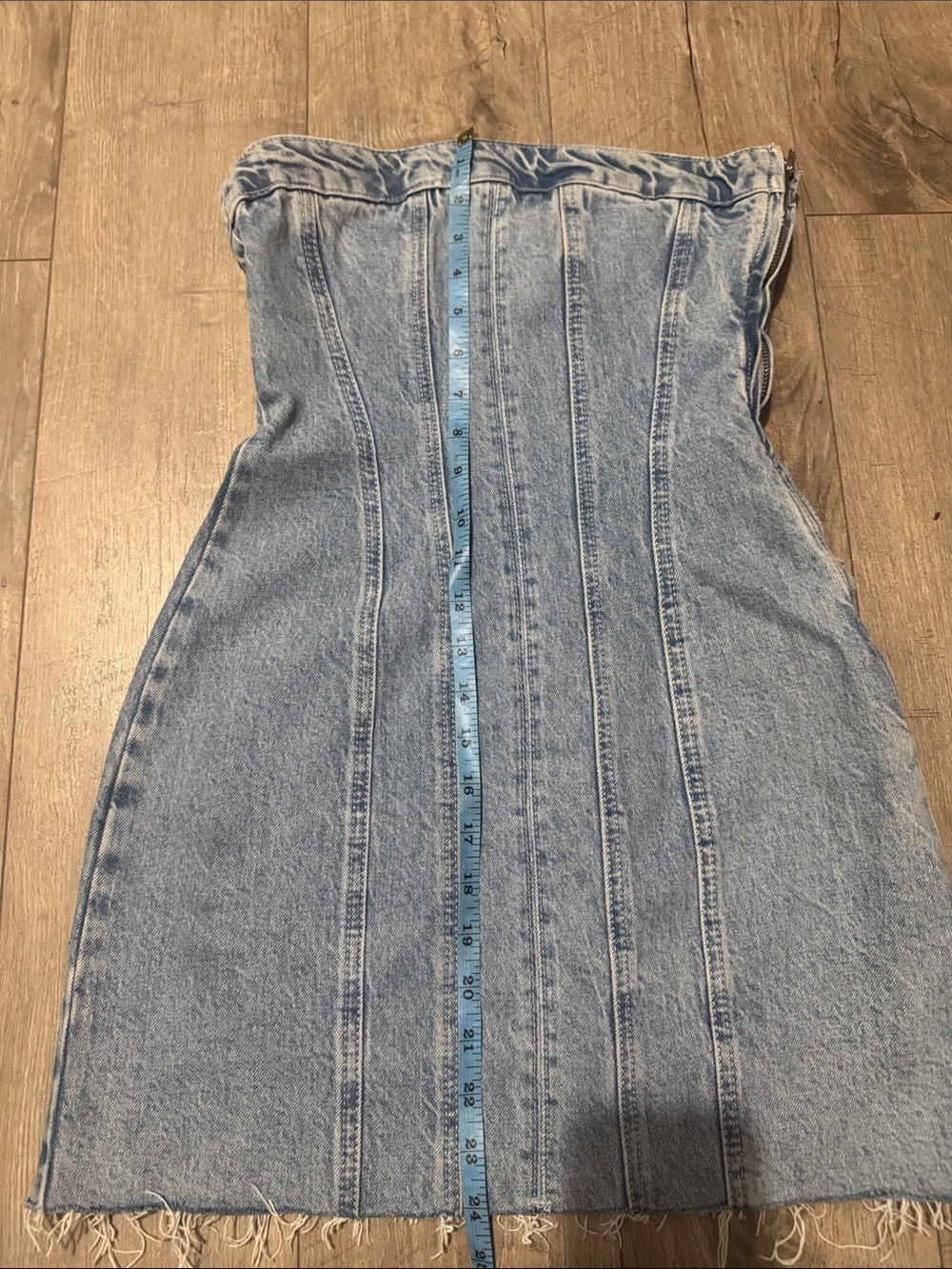 Zara Light Blue Denim Strapless Bandeau Mini Dress - Picture 4 of 6